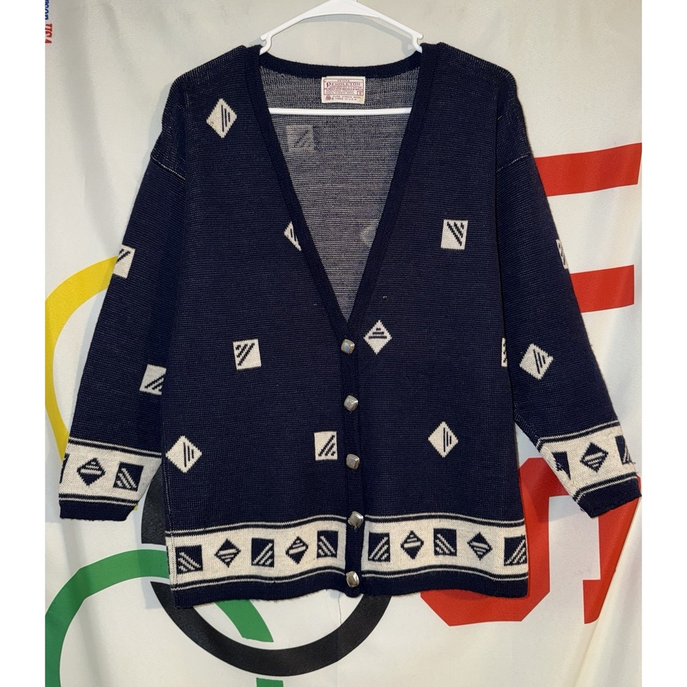 Vintage Pendleton Cardigan Sweater Womens Small Wool Geometric Nautical